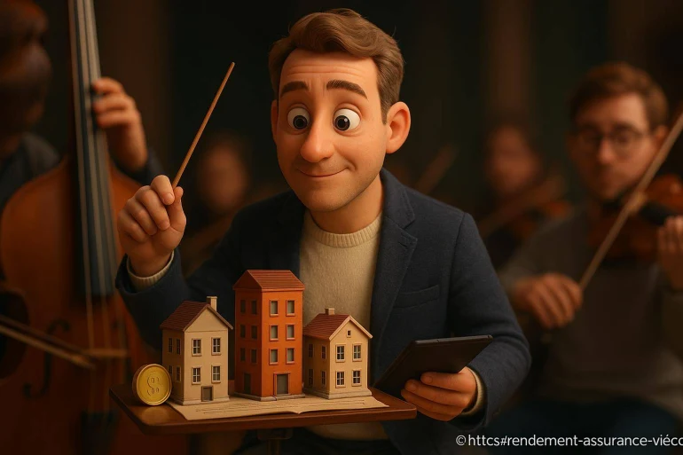 Homme animation dirige orchestre maquettes maisons