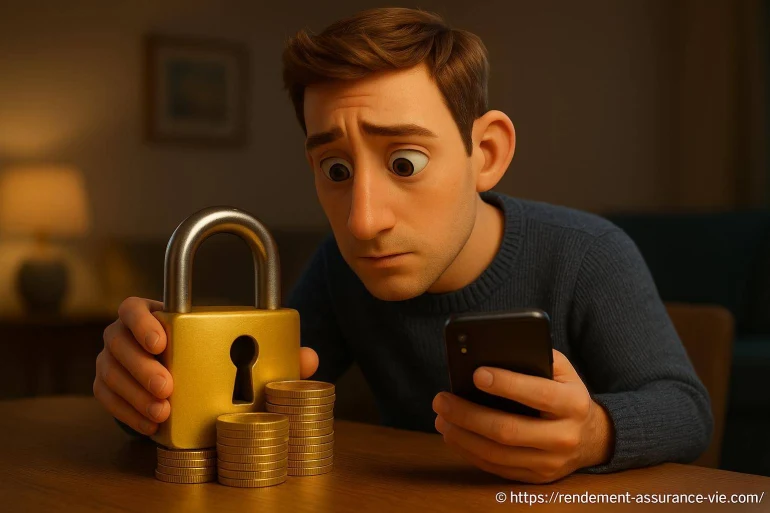 Homme anxieux avec cadenas et pièces d'or
