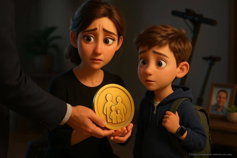Femme et enfant tristes avec médaille familiale